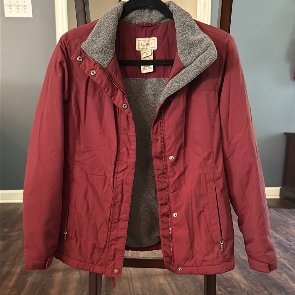 L.L. Bean Dark Red, Fleece-Lined, & Weather-Resistant Winter Jacket